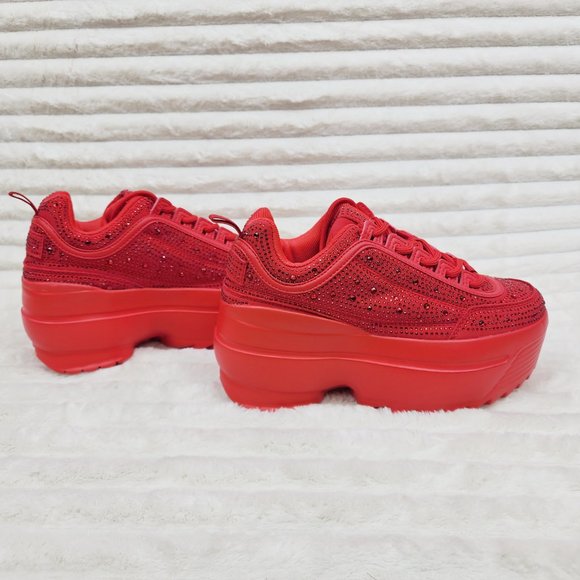Cush Baby 2 Ruby Red Rhinestone Platform Sneakers - Tennis Shoes - Picture 3 of 14